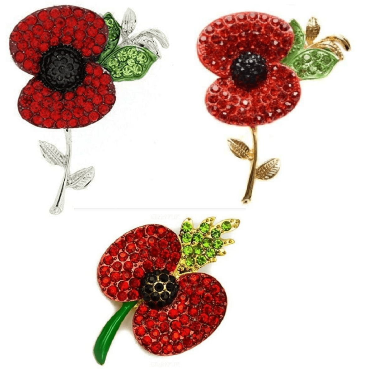 Clearance joblot Poppy Flower Brooch Lapel Pin Crystal Red Flower Badge remembrance day