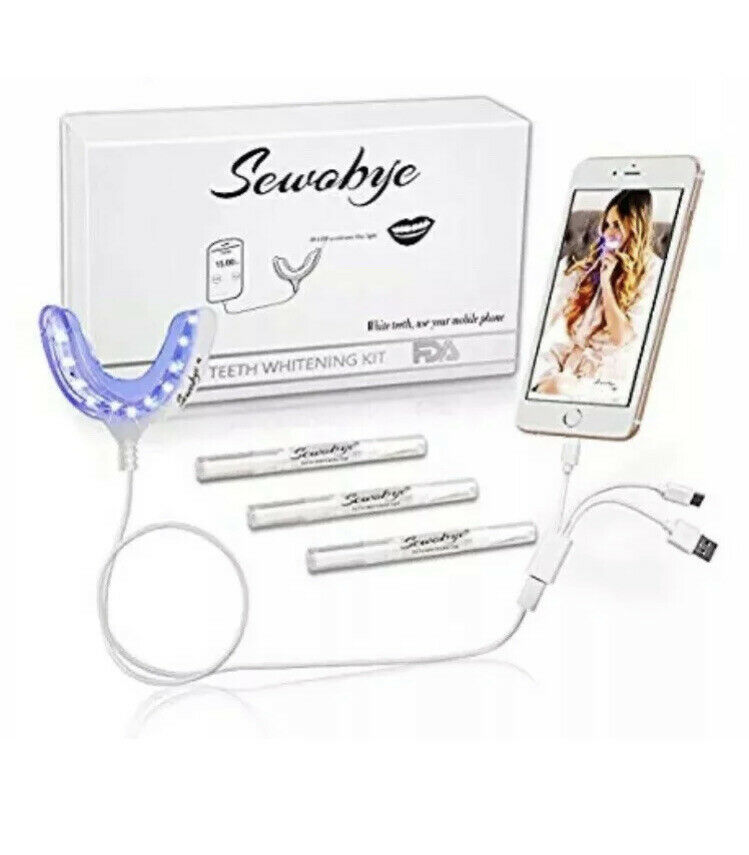 10 x Sewobye Teeth Whitening Kit Use Your Mobile Phone 20 LED Blue Light Brand New UK