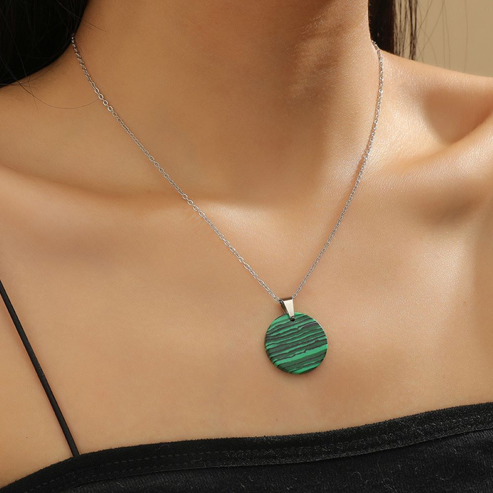 10pcs Precious Green Turquoise Gemstone Round Stripe Pendant Necklace|GCJ288|UK SELLER