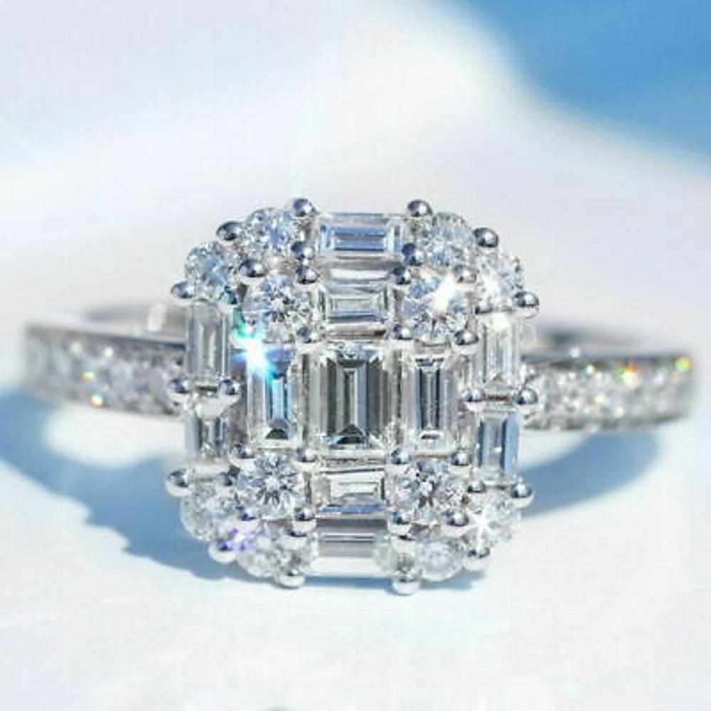 10pcs Princess Square Silver Simulated Diamond Cluster Ring 5 Sizes 2 Each (Size: 6,7,8,9,10)|GCJ332|UK SELLER