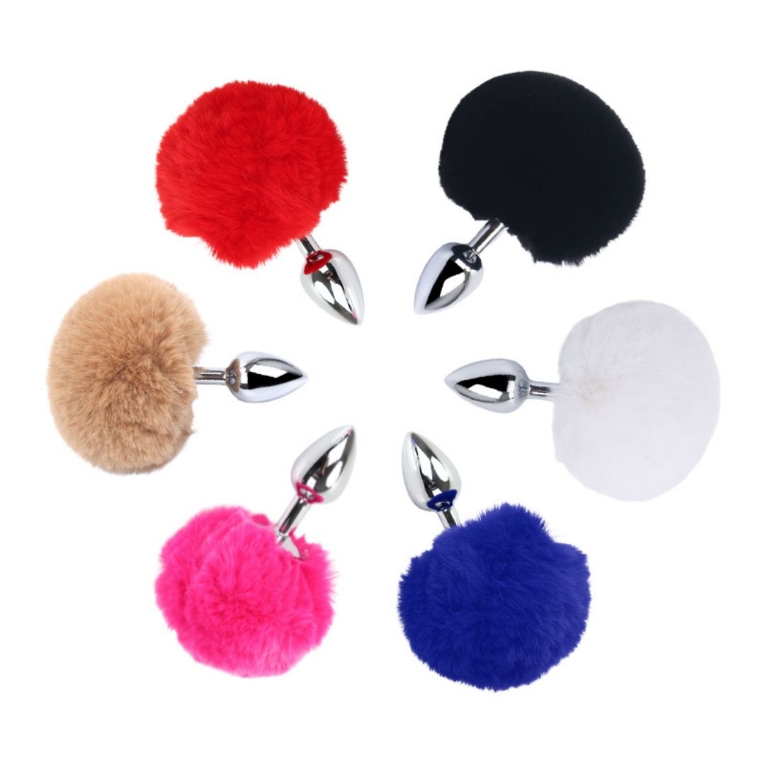 12pcs Fluffy Bunny Tail Metal Butt Plug - 6 Colours 2 Each|GCAP087|UK SELLER