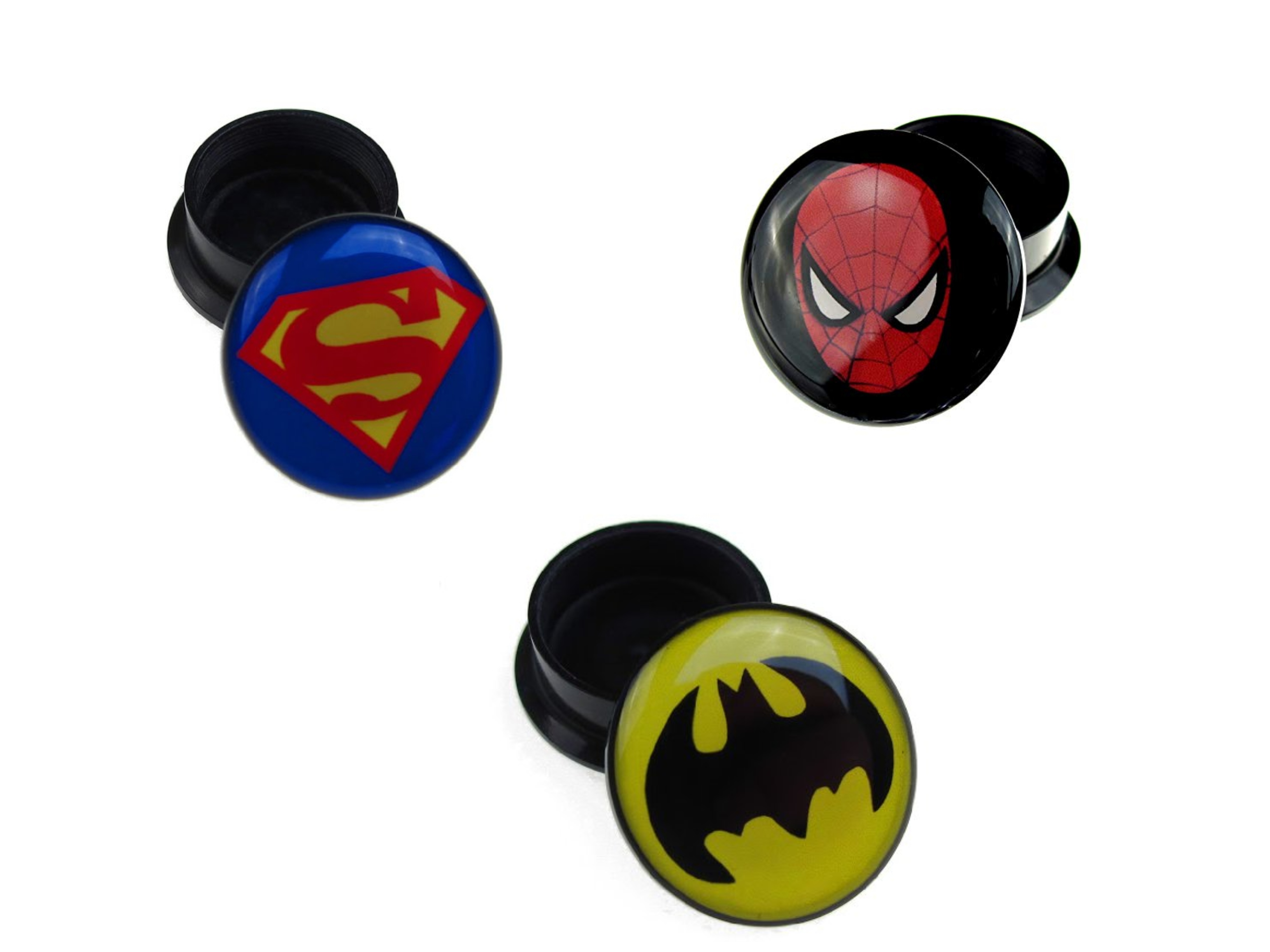 Wholesale Joblot Of 200 Single Superhero Plastic Stretcher Plug Screw Fit Flesh Tunnel 6-24mm