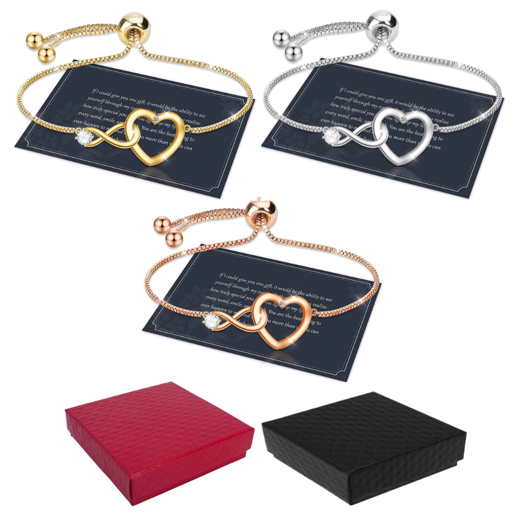 12pc Exquisite Adjustable Infinity Heart Bracelets with Premium Crystal Plus 12 Message Boxes - 3 Colours 4 Each |GCJ188NewDesign+Box|UK SELLER