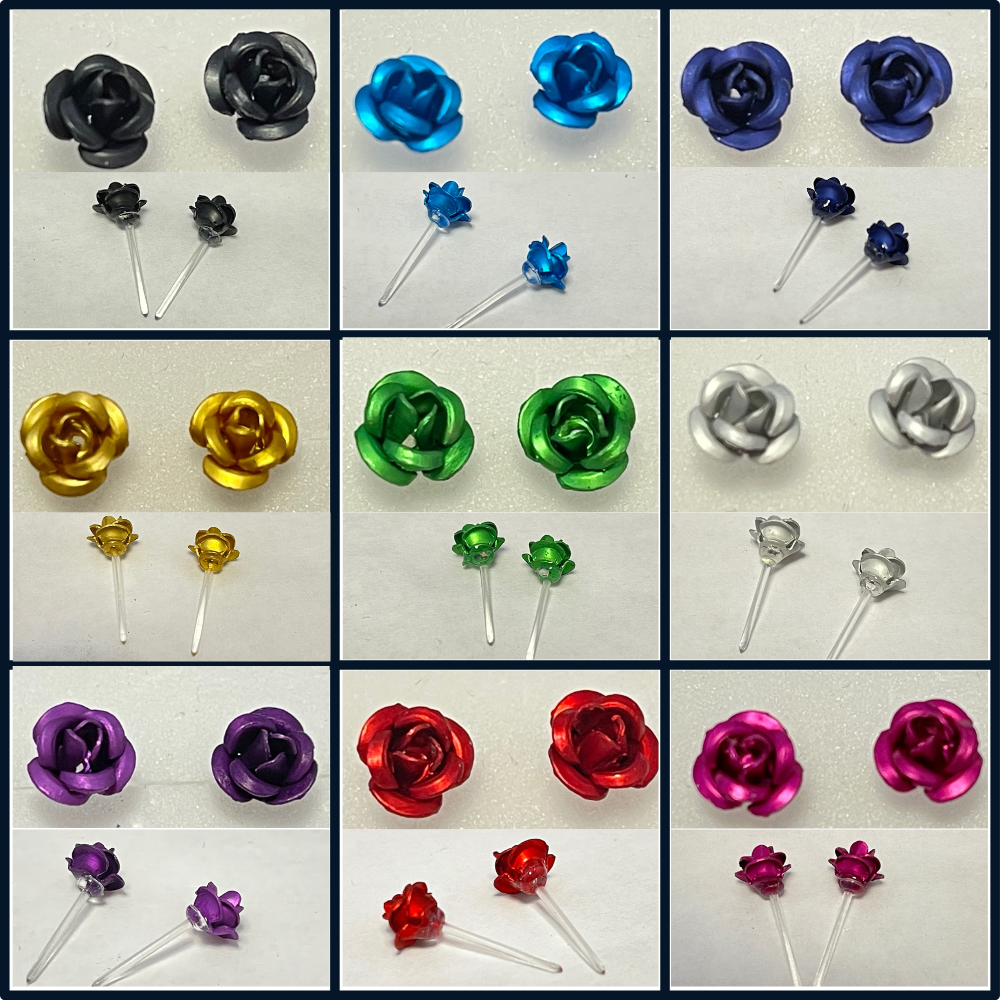 18 Pairs of Delicate Floral 3D Craved Rose Nylon Plastic Posts Stud Hypoallergenic Earrings- 9 Colours 2 Each|GCJ370|UK SELLER