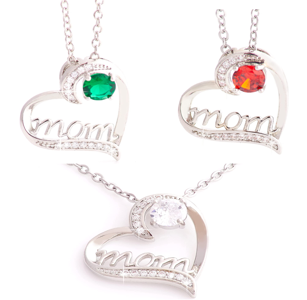 50pcs Mum Heart-shaped Zircon Crystals Pendant Necklace in Clear, Red, Green - 3 Colours 4 Each|GCJ551|UK SELLER