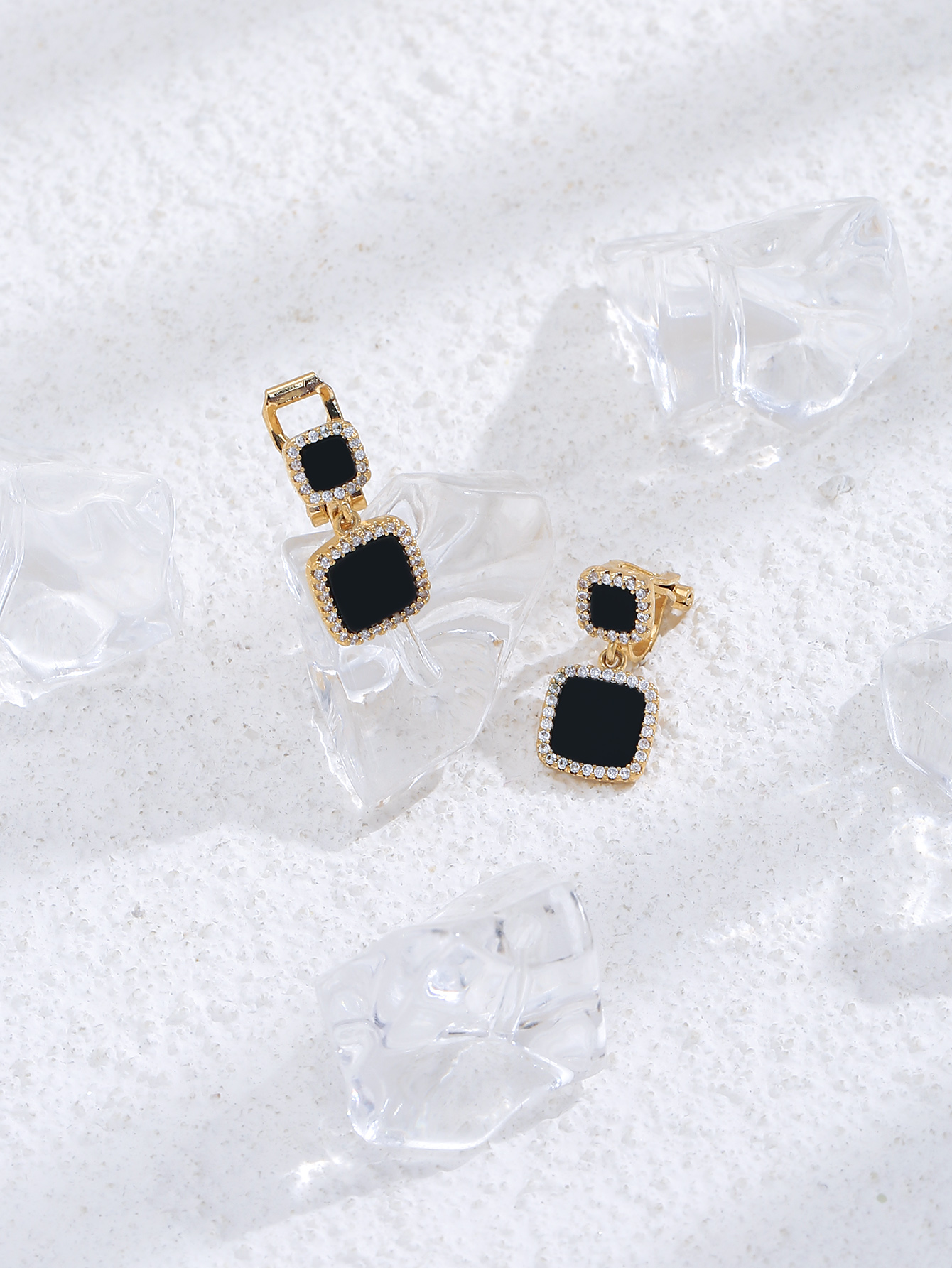 10 Pairs - Gold Tone Square Black Drop Earrings Ear Clip Cuff Non Pierced|GCJ554|UK SELLER