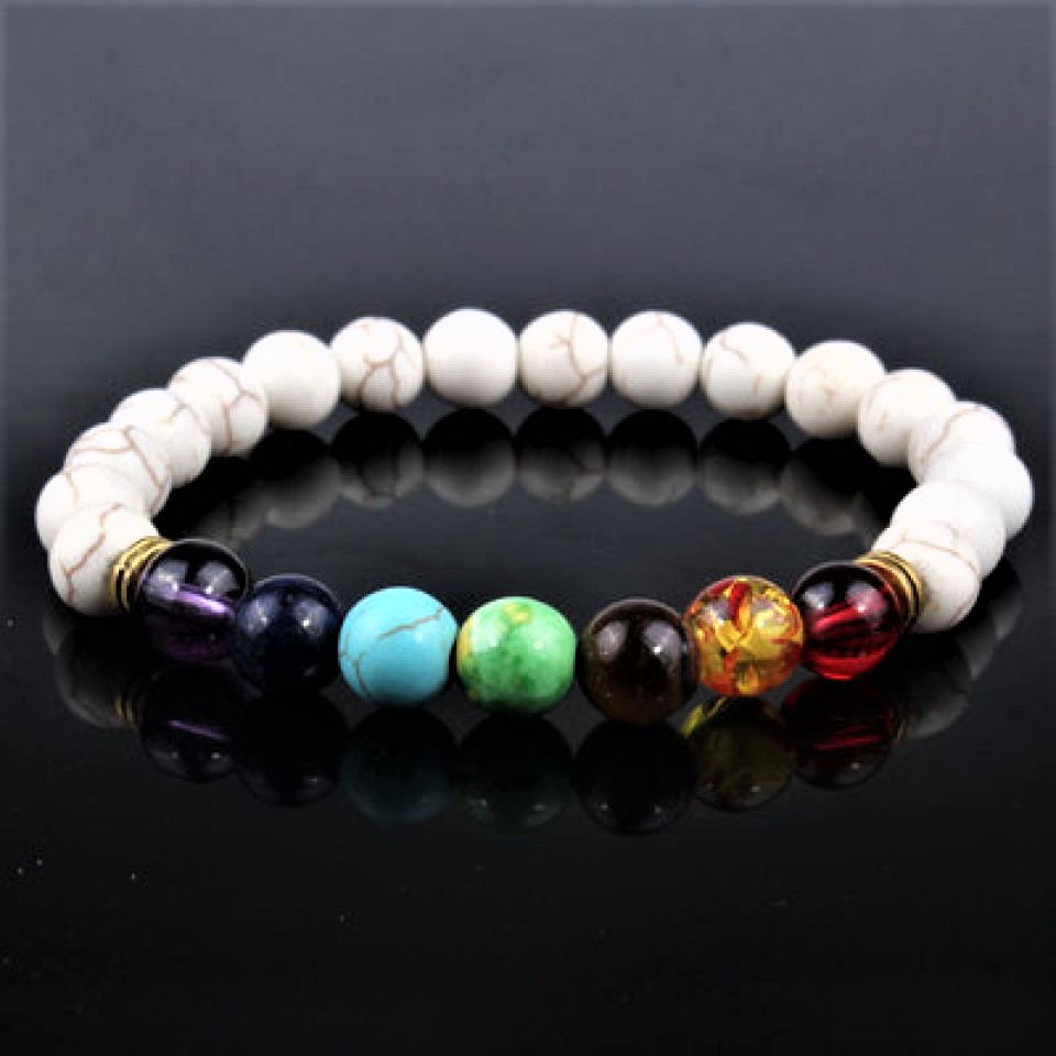 10pcs - Howlite and Multi-Color Unisex Stone Bracelet|GCC001-10|UK SELLER