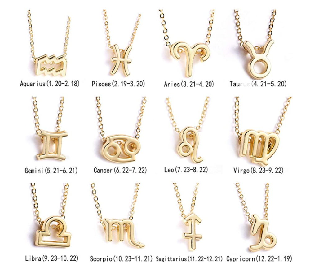 24 pcs - Gold Star Signs 12 Zodiac Constellations Symbol Pendant Chain Necklace- 12 Styles 2 Each|GCC089-Variation|UK SELLER