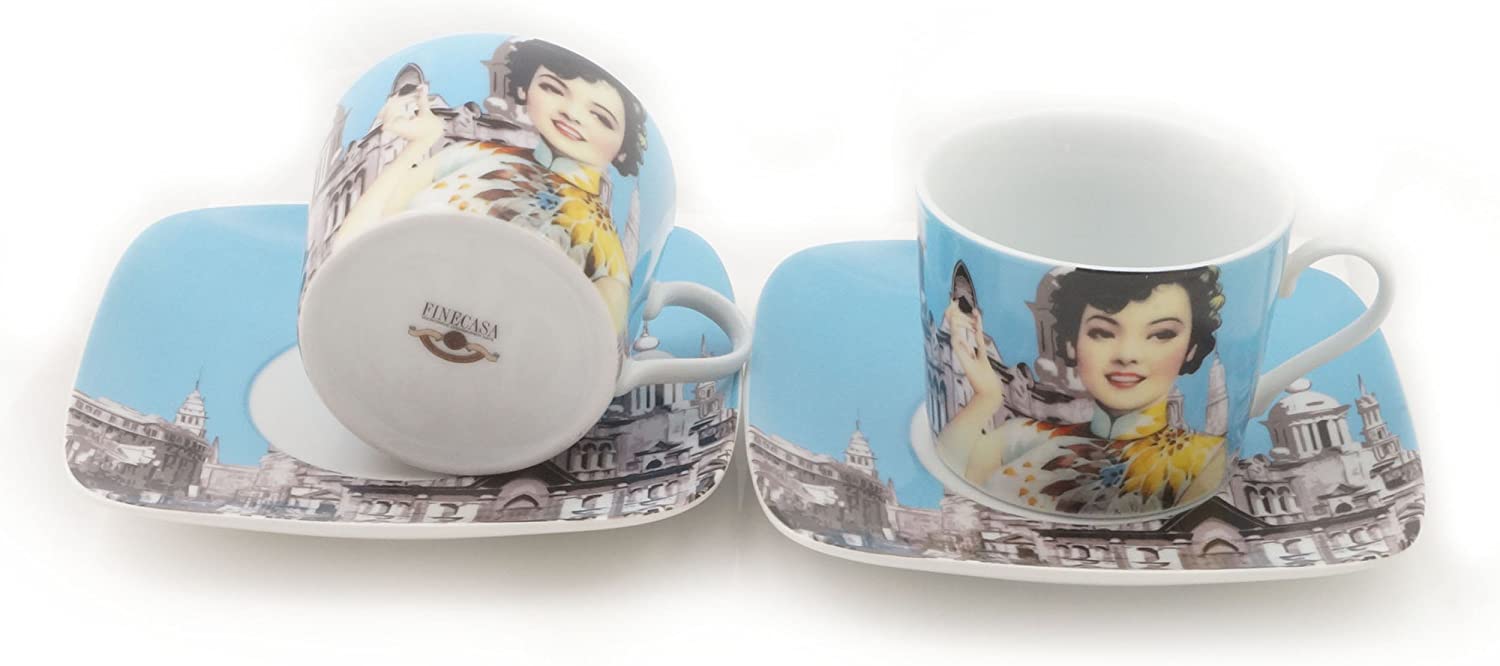 6 x Impression Shanghai Set of Two 250cc Cups & Square Saucers in Gift Box