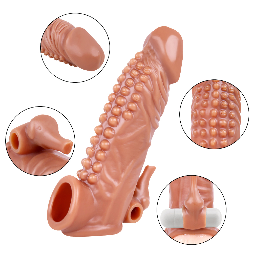 10pcs - Huge Penis Extender Sleeve Elephant Ball Vibrator Realistic Texture G-Spot clitoral - 5 with Battery and 5 Without, Total 10pcs|GCAP132-Batter