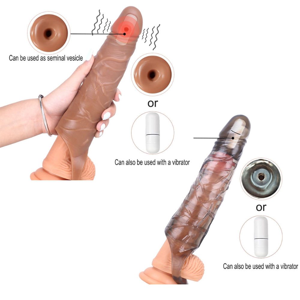 10pcs - Mixed Colour Huge Penis 6cm Extender Sleeve Dildo Vibrator Realistic Texture - 5 with Battery and 5 Without, Total 10pcs|GCAP134-Battery|UK SE