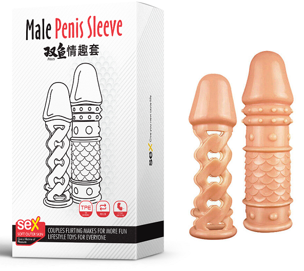 10pcs - Male Penis Sleeve Fish Pattern Realistic Texture 2 Sleeves|GCAP136|UK SELLER