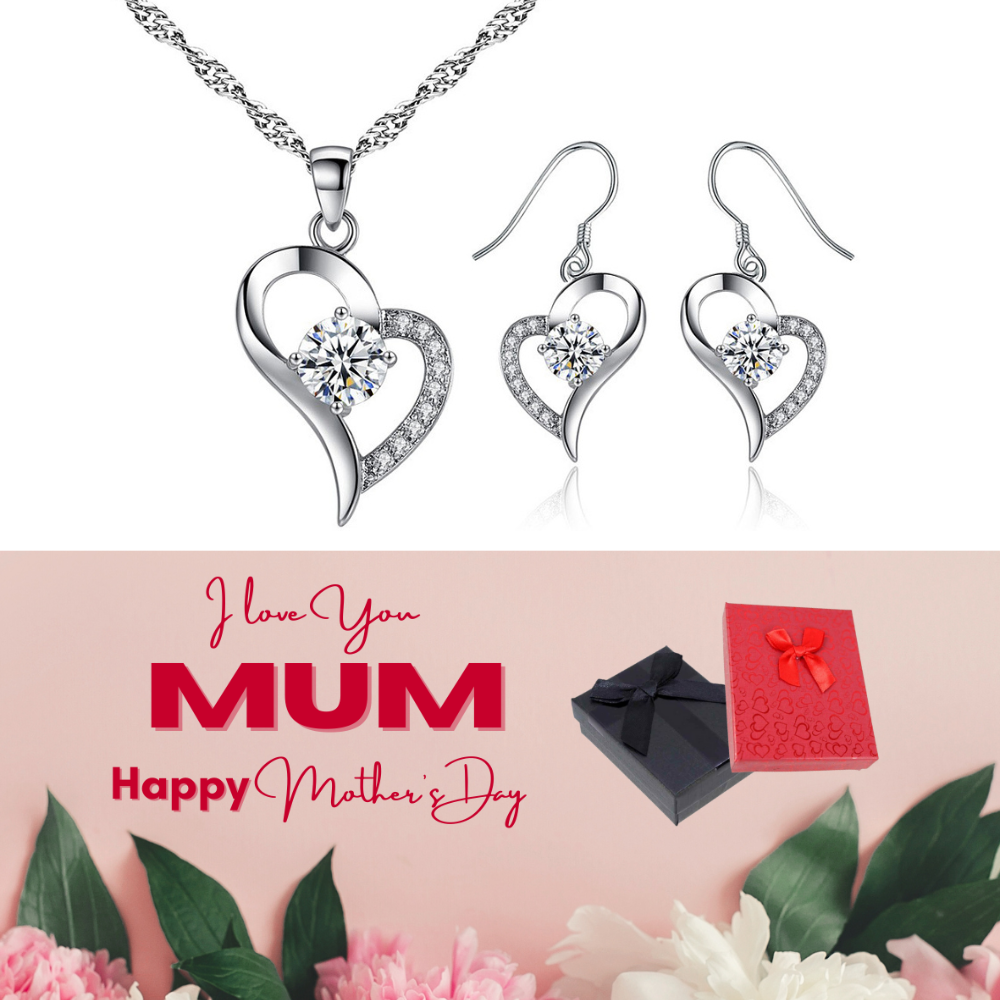 20 pcs - Heart Shape Pendant Necklace & Earrings with Premium Crystals + Mother’s Day Gift Box - 10 Sets|GSV009-MD|UK SELLER