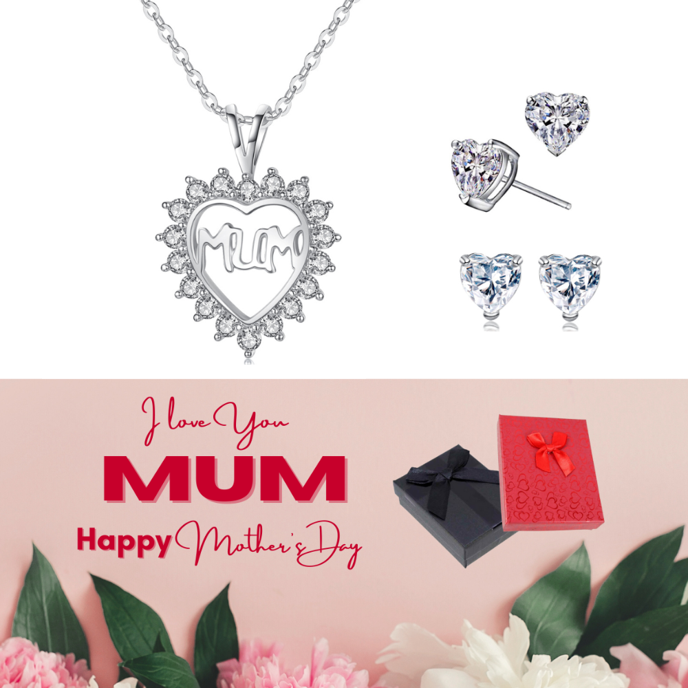 20 pcs - Love Heart Zircon Crystals Pendant Necklace and Earrings with Mother’s Day Gift Box - 10 Sets|GCJ143GCJ234-MD|UK SELLER