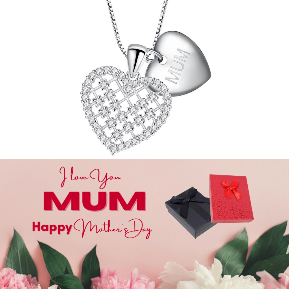 10 pcs - Heart Pendant with MUM Heart Tag Made From Premium Crystal with Mother’s Day Message Gift Box|GCJ339-MD|UK SELLER