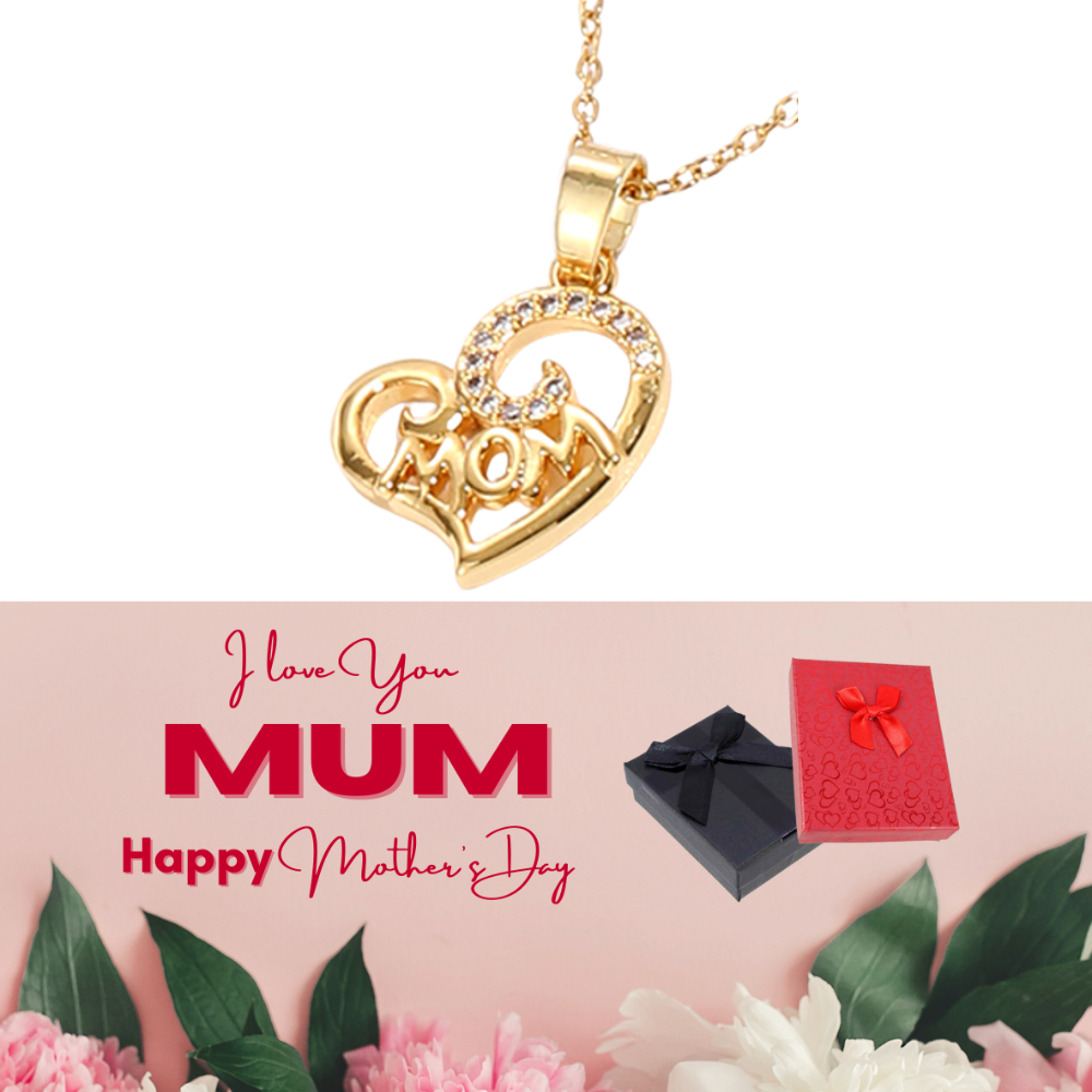 10 pcs - MUM Heart Zircon Crystals Gold Tone Pendant Necklace + Mother’s Day Message Gift Box|GCJ347-MD|UK SELLER