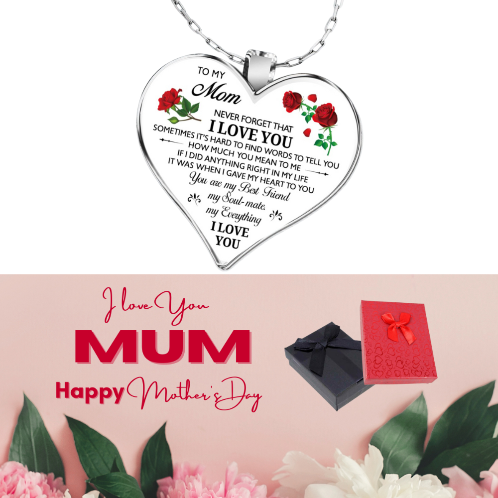 10 pcs -To My Mum Love Heart Red Rose Flower Silver Necklace + Mother’s Day Gift Box|GCJ364-MD|UK SELLER