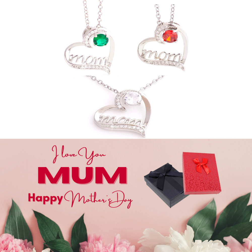 10 pcs - Mum Heart-shaped Crystals Necklace + Mother’s Day Message Gift Box - Random Colour|GCJ551-Clear/Red/Green-MD|UK SELLER