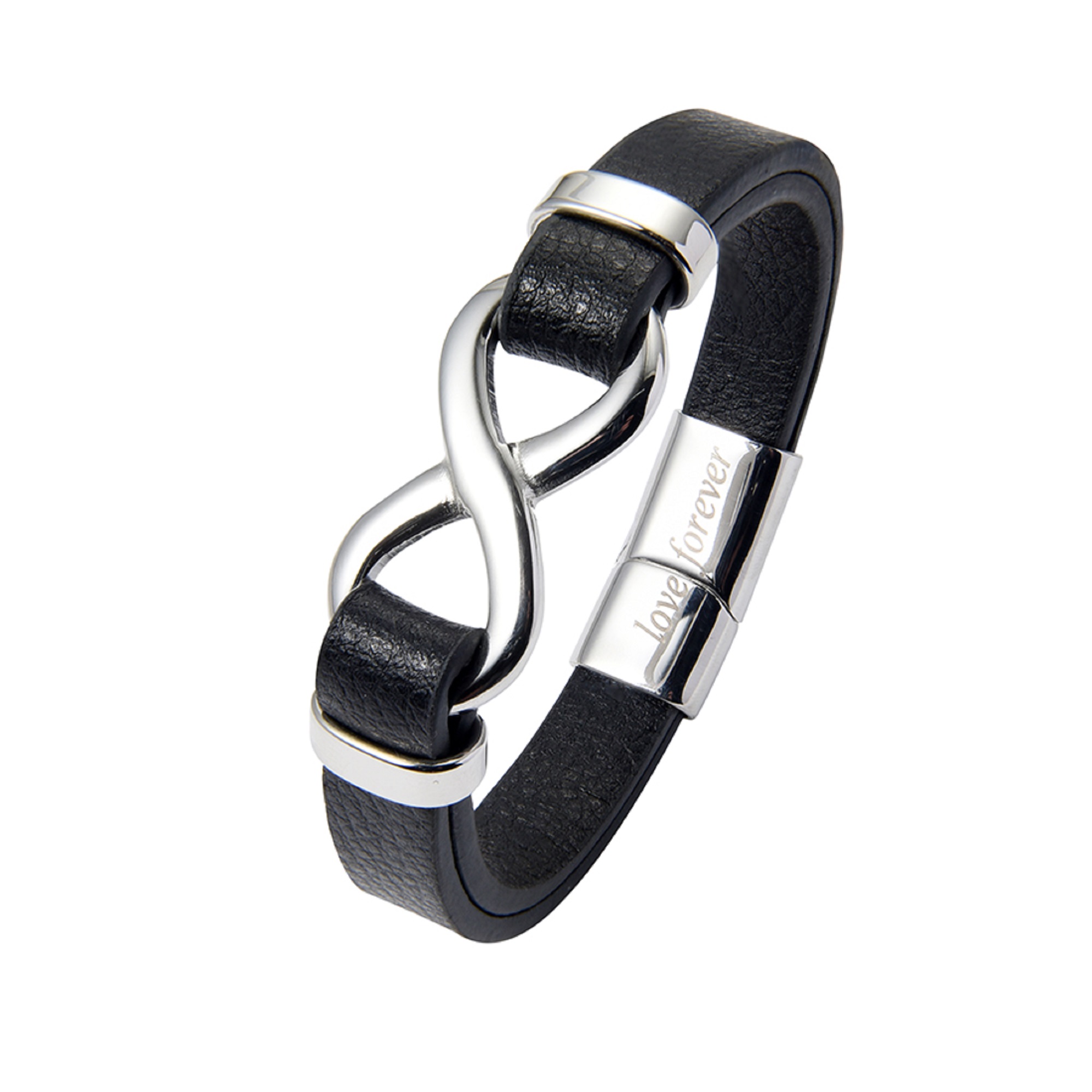 10pcs - Men’s Stylish Black Leather Stainless Steel Infinity Bracelet|GCJ452-Infinity-Love Forever|UK seller