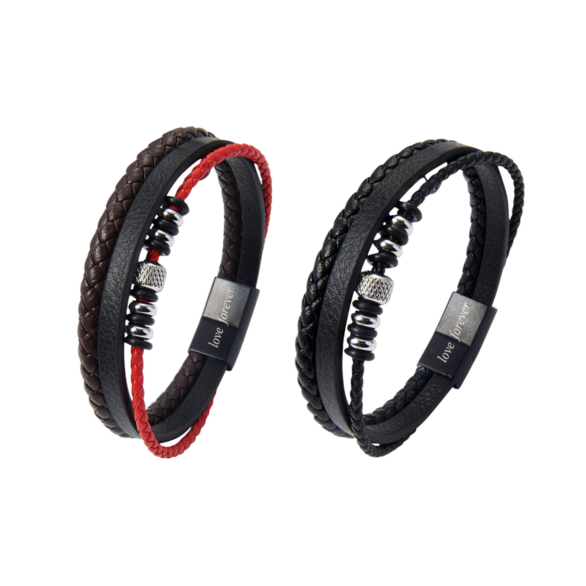 10pcs - Men’s Stylish Black Leather Stainless Steel Infinity Bracelet-Random Colour|GCJ453-Black/Red-Love Forever|UK seller