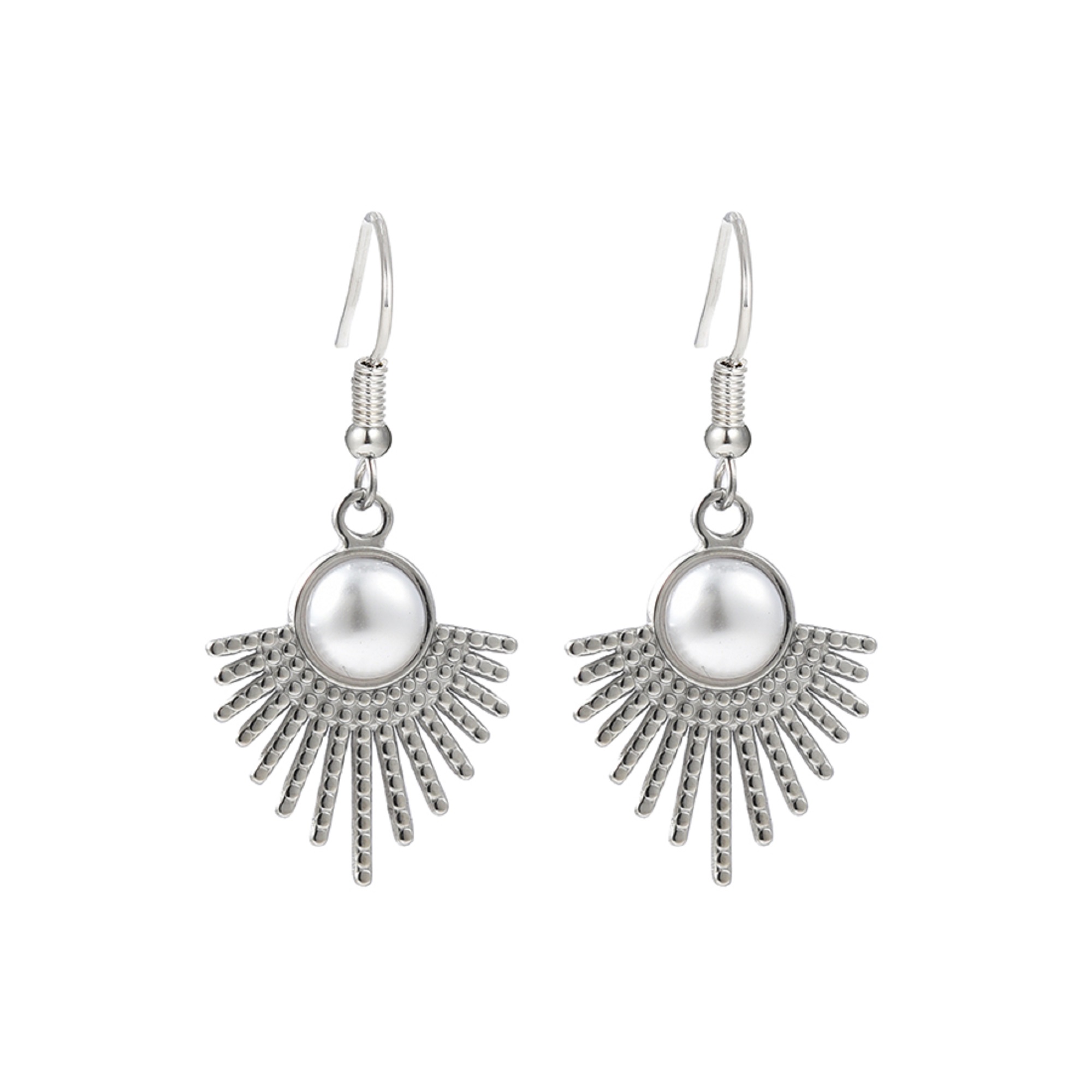 10pcs-Women Round Faux Pearl Fan Shape Hook Earrings in Silver Tone|GCJ610|UK seller