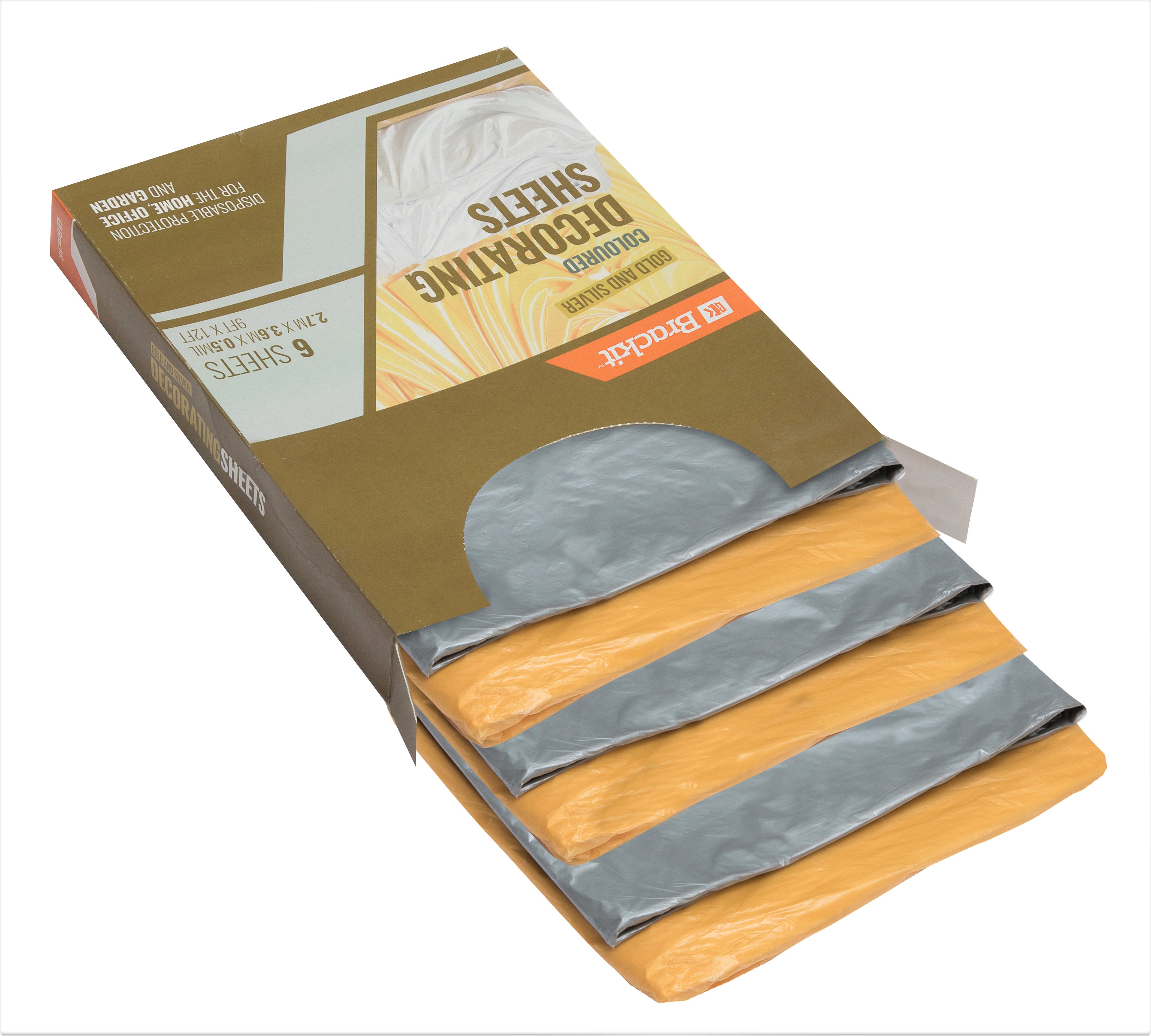 Premium Lightweight Disposable Gold & Silver Coloured Dust Sheets - 6-Pack 3.6m x 2.7m (12x9ft) - Polythene Dustproof Waterproof Sheets