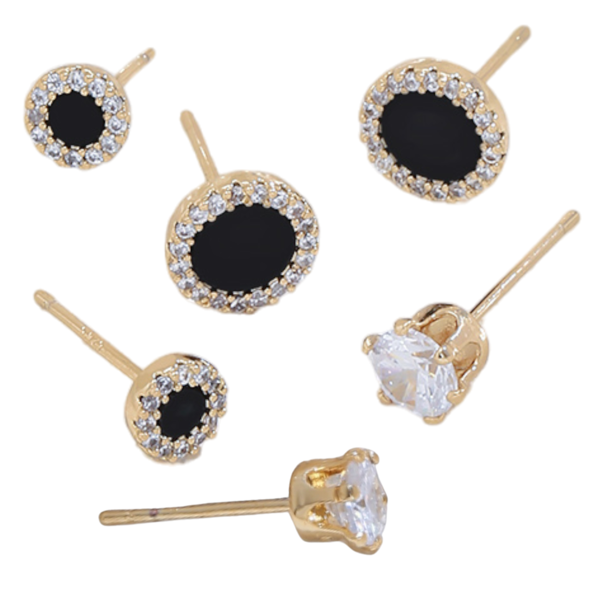 10 Sets - 6pcs Beautiful Black and Crystal Round Stud Earrings Set|GCJ712|UK seller