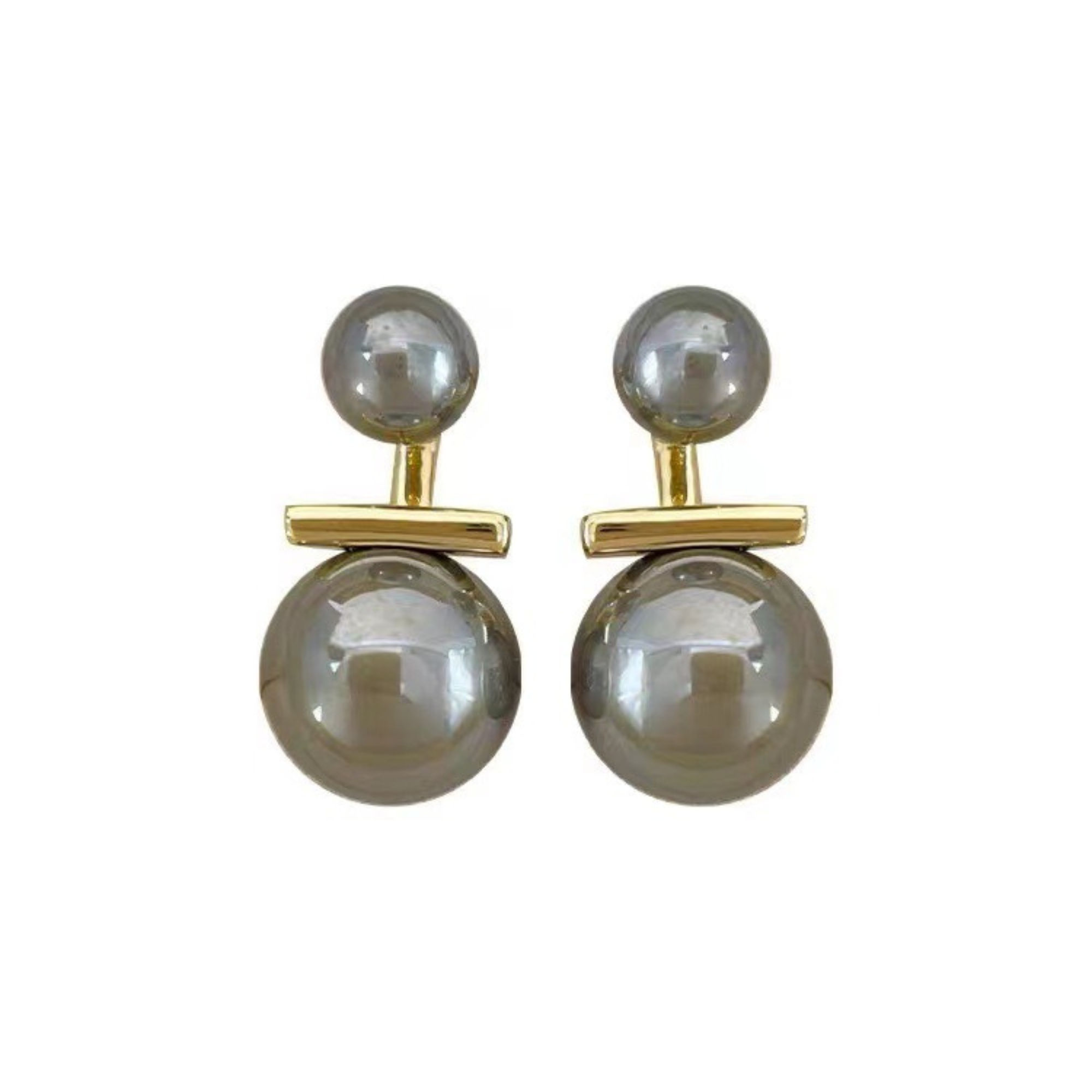 10pcs-Women Double Grey Round Pearl Stud Earrings|GCJ724|UK seller