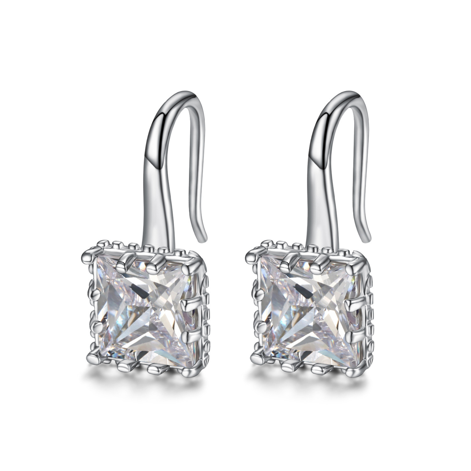 10pcs-Fashion Sparkly Crystal Square Hook Earrings in Silver Tone|GCJ725|UK seller