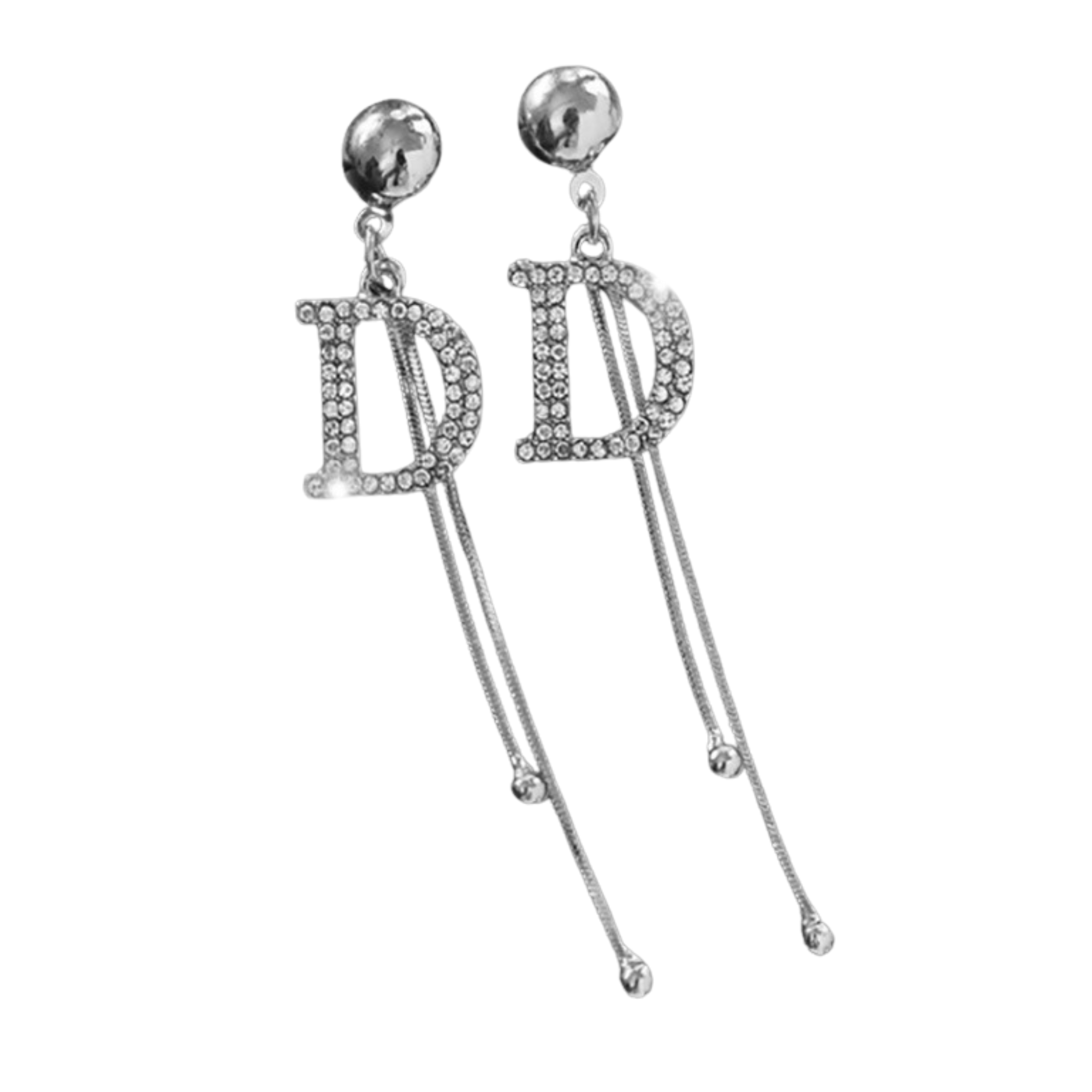 10pcs-Silver Tone Crystal Letter D Tassel Stud Earrings|GCJ726|UK seller