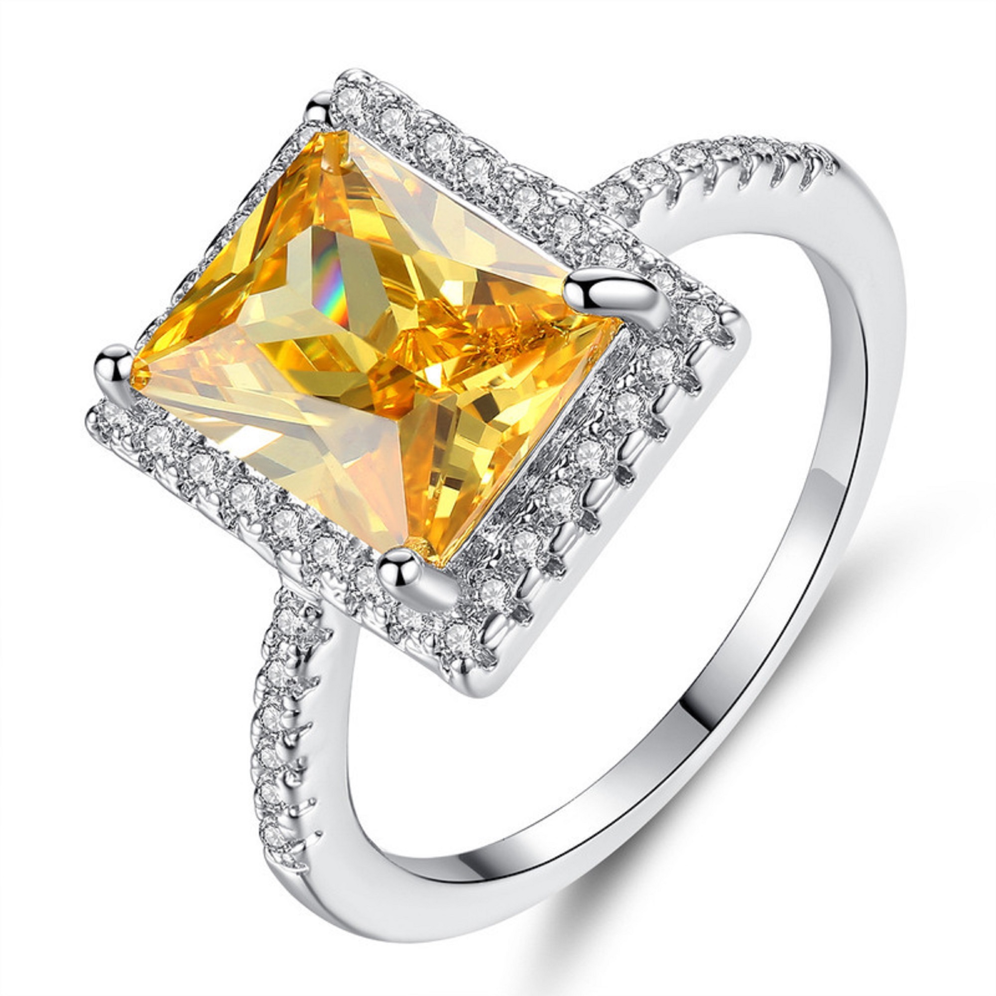 10pcs-Women Crystal Rectangle Amber Diamond Ring|GCJ735-R/9|UK seller