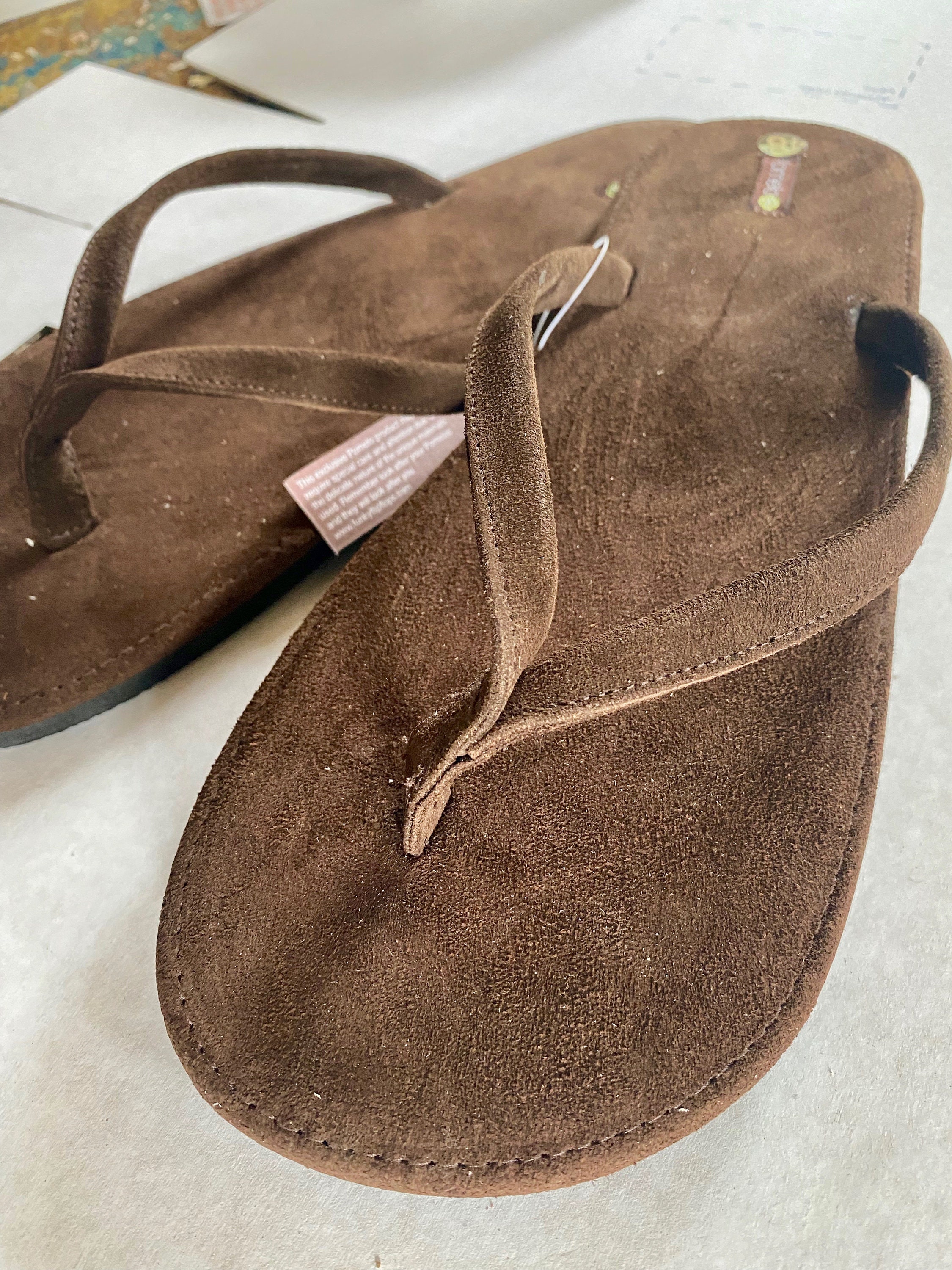 Mens Leather Suede Flip flops Brown (or Blue) Sizes UK7-12 (box of 12)