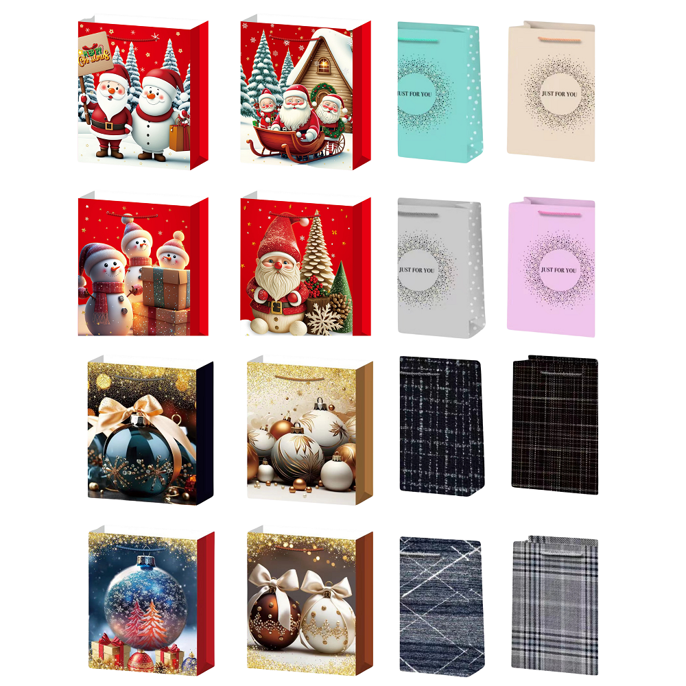 100pcs-Christmas Theme Premium Gift Paper Tote Carry Bags Mixed-Size 18x23x10cm Small|GCBag008-Small-100pcs|UK seller