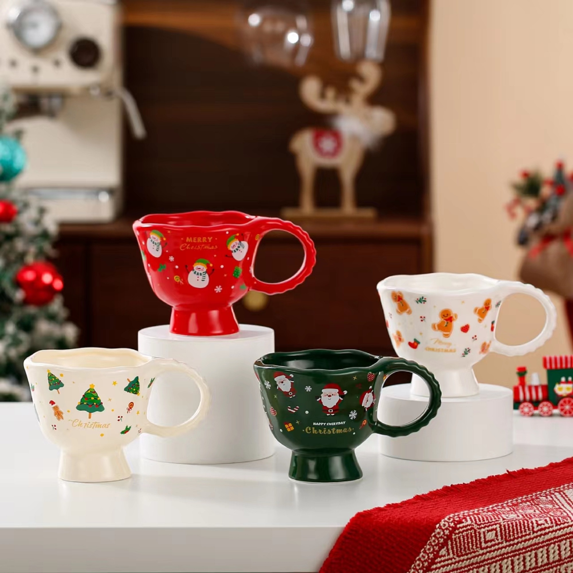 16pcs-Christmas Theme Cute Cartoon Ceramic Goblet Coffee Tea Cup (4pcs Each Pattern)|GCVM007-2 Sets|UK Seller