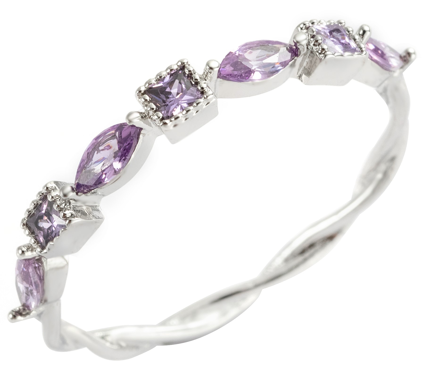 Rings - Purple & Clear CZ Half Eternity Ring - Size R - Joblot 12 