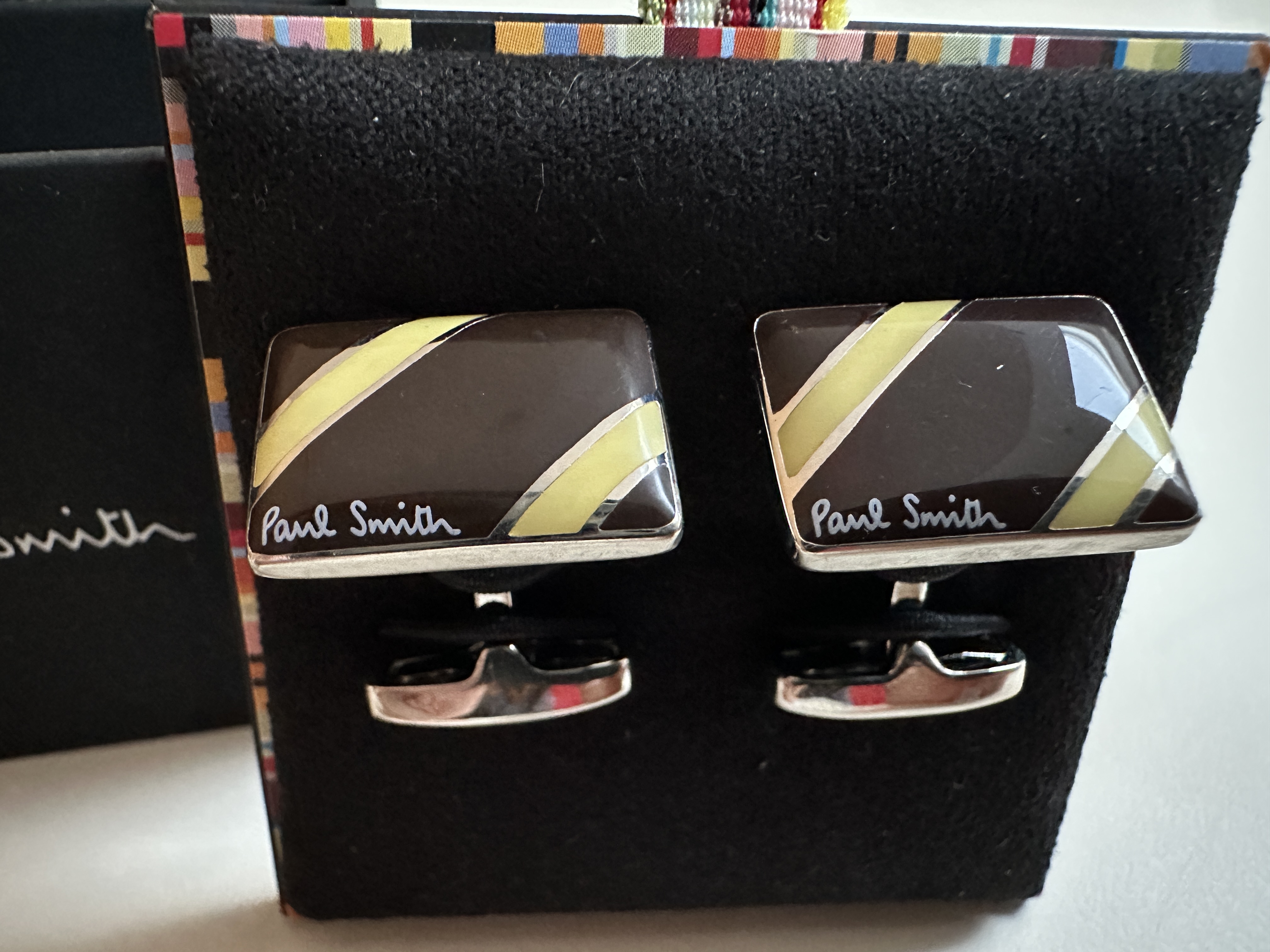 Paul Smith cufflinks Brown with Mustard stripe Boxed  x 30 pieces