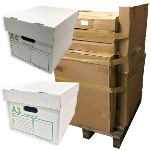 One Off Pallet of 180 Mixed Archive Storage Boxes with Lids - A4 & A3