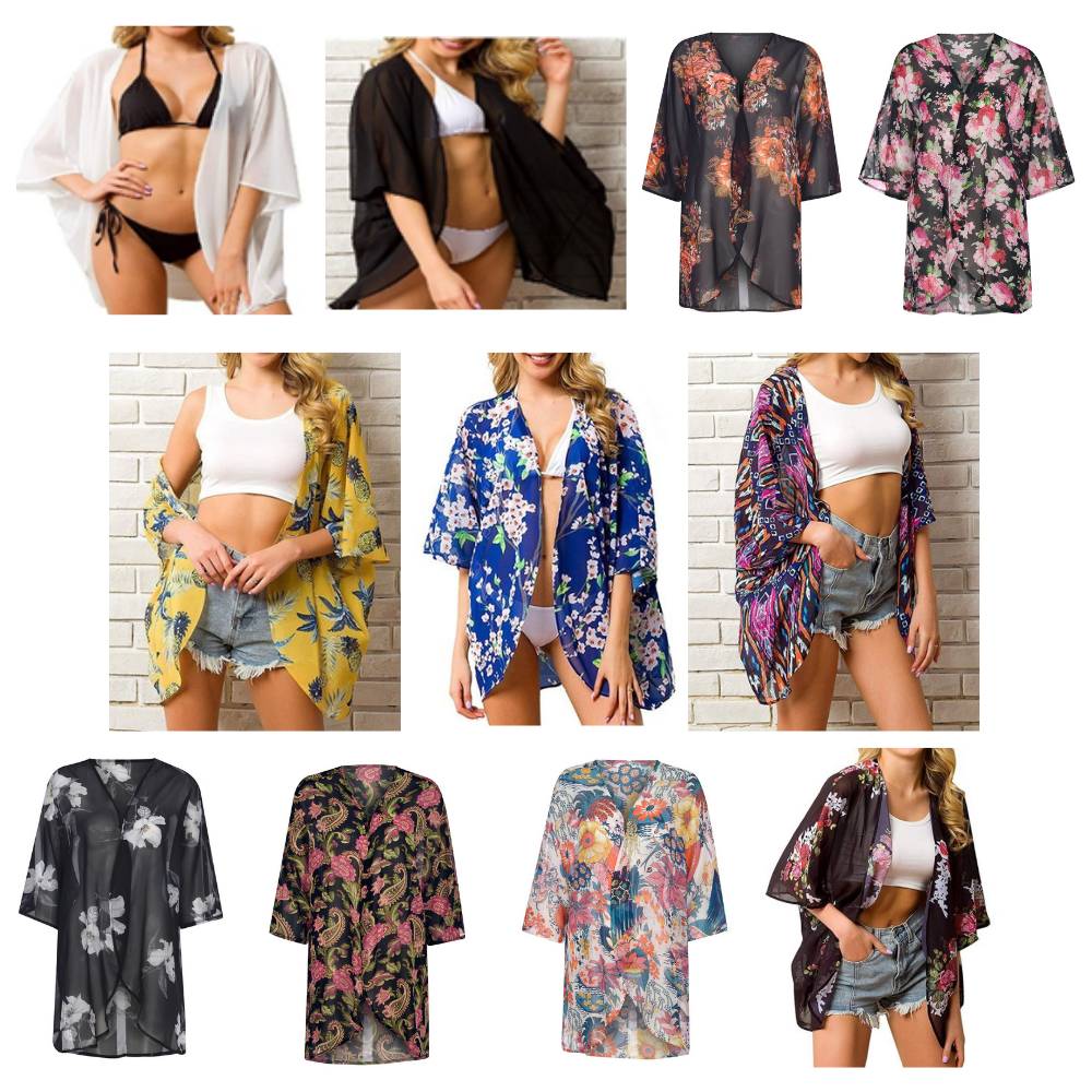 50pc_Women Floral Cover Up Chiffon Print Loose Shawl Beach Kaftan_UK Seller_GCLSW007