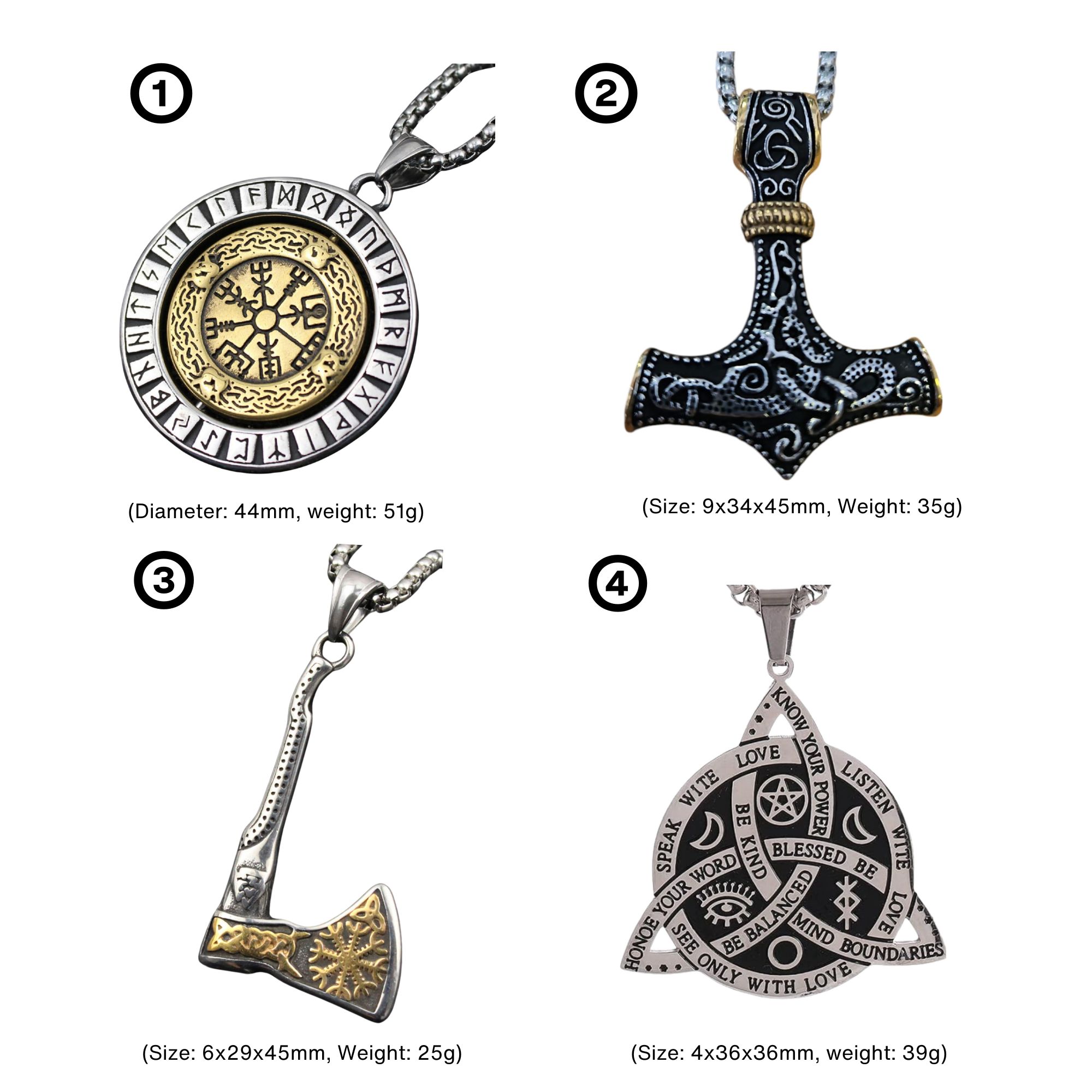 8pcs-Men's Viking Axe Hammer Celtic Knot Stainless Steel Pendant Necklaces (2pcs Each Pattern)|GCJ576GCJ581GCJ590GCJ599|UK seller