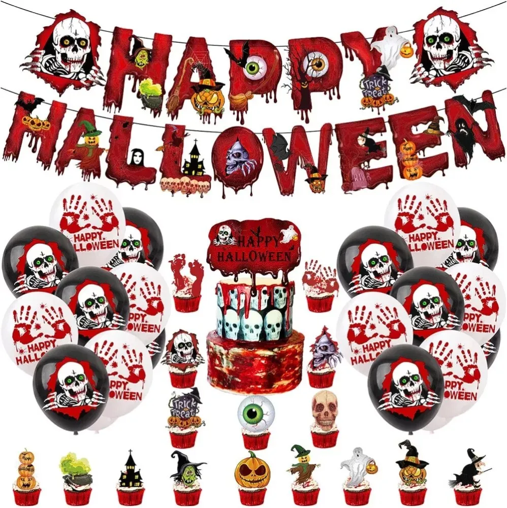 20 x 53 Piece Halloween Balloon Pack, Printed Banners 