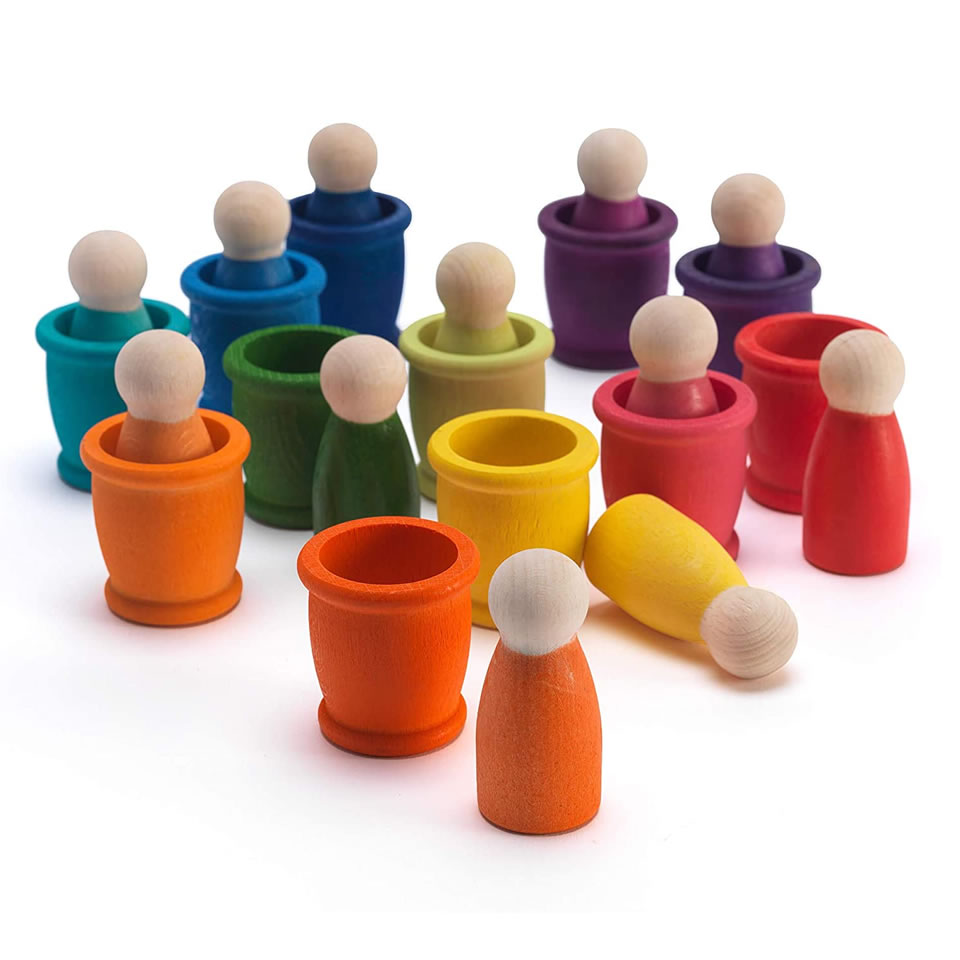 10 Sets of Wooden Pastel Little People in Pods (Each Set includes 12 Pieces)