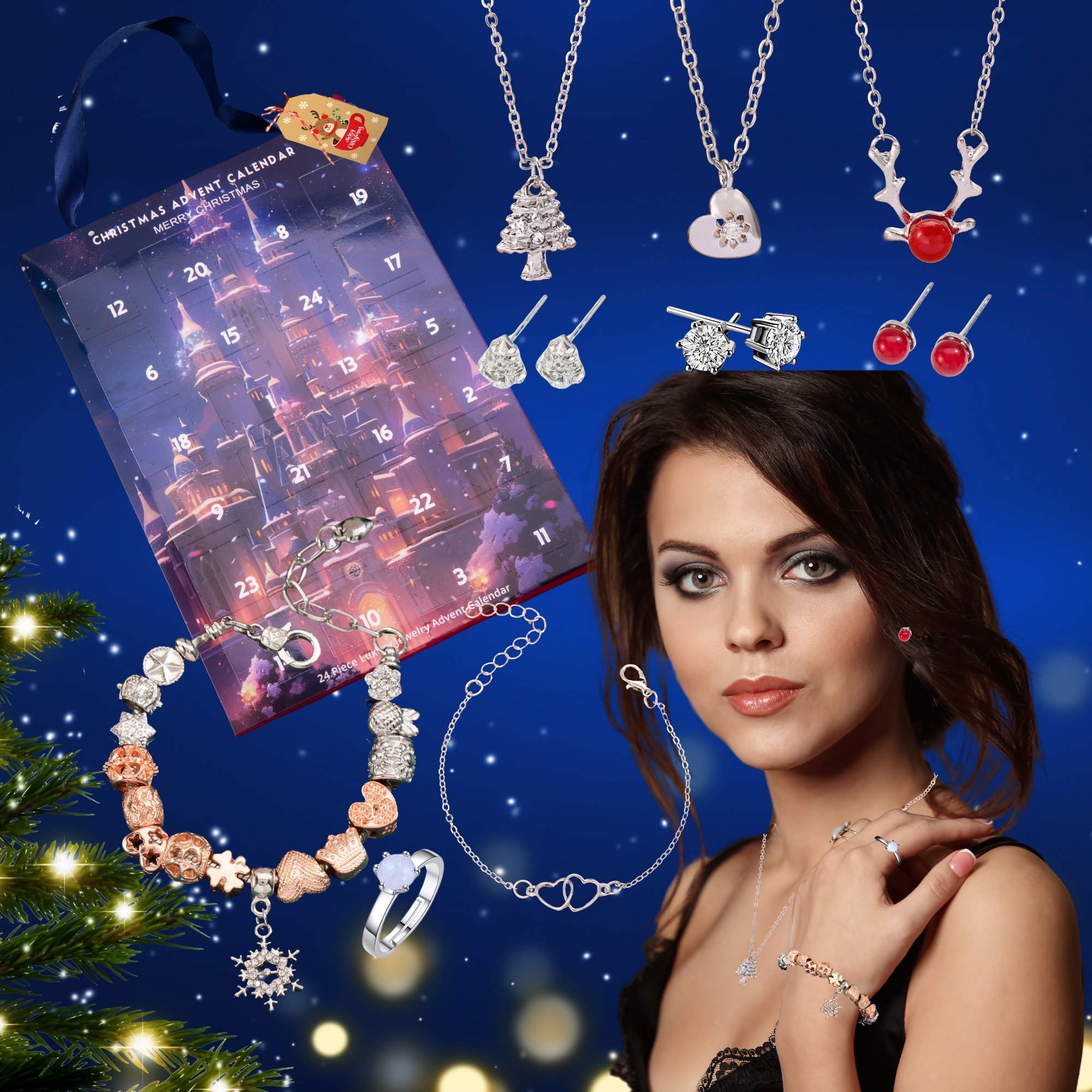 10 Sets-Christmas Jewellery Advent Calendar 2024 include a Moissanite Diamond Necklace and A Message Tag|GCJSET032-AD|UK seller