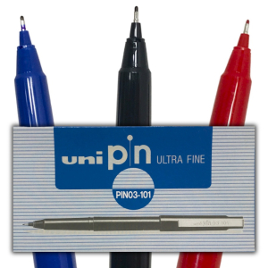 One Off Joblot of 144 Packs of 12 UniPin Ultra Fine Pens - Red, Blue & Black