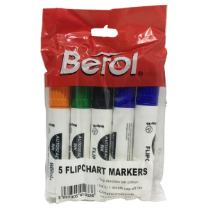 One Off Joblot of 96 Berol Pack of 5 Flipchart Marker Pens (4 Colours)