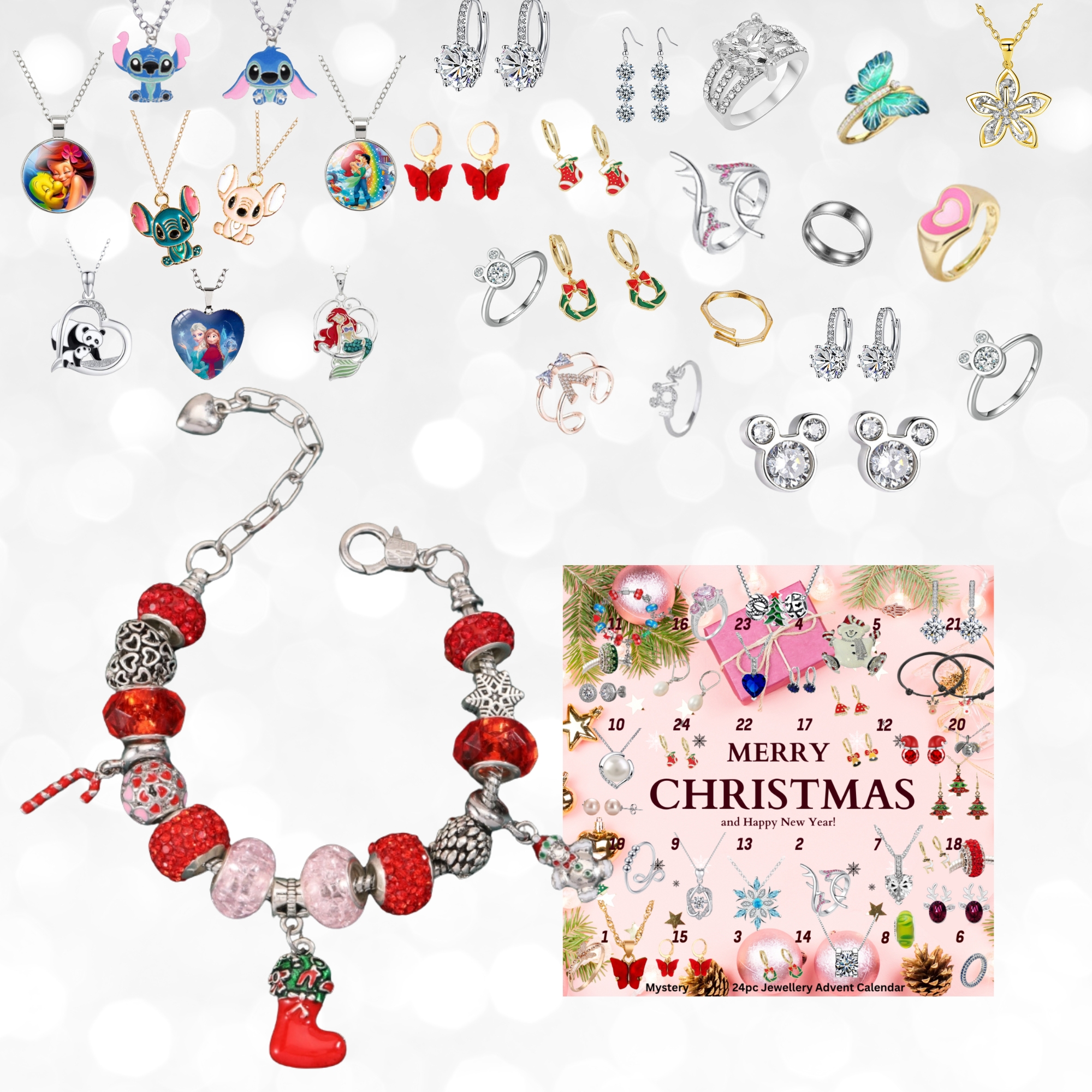 10 Boxes-Christmas Countdown 24pcs Jewellery for Girls Teens Advent Calendar 2024|GCJSET033-AD|UK seller