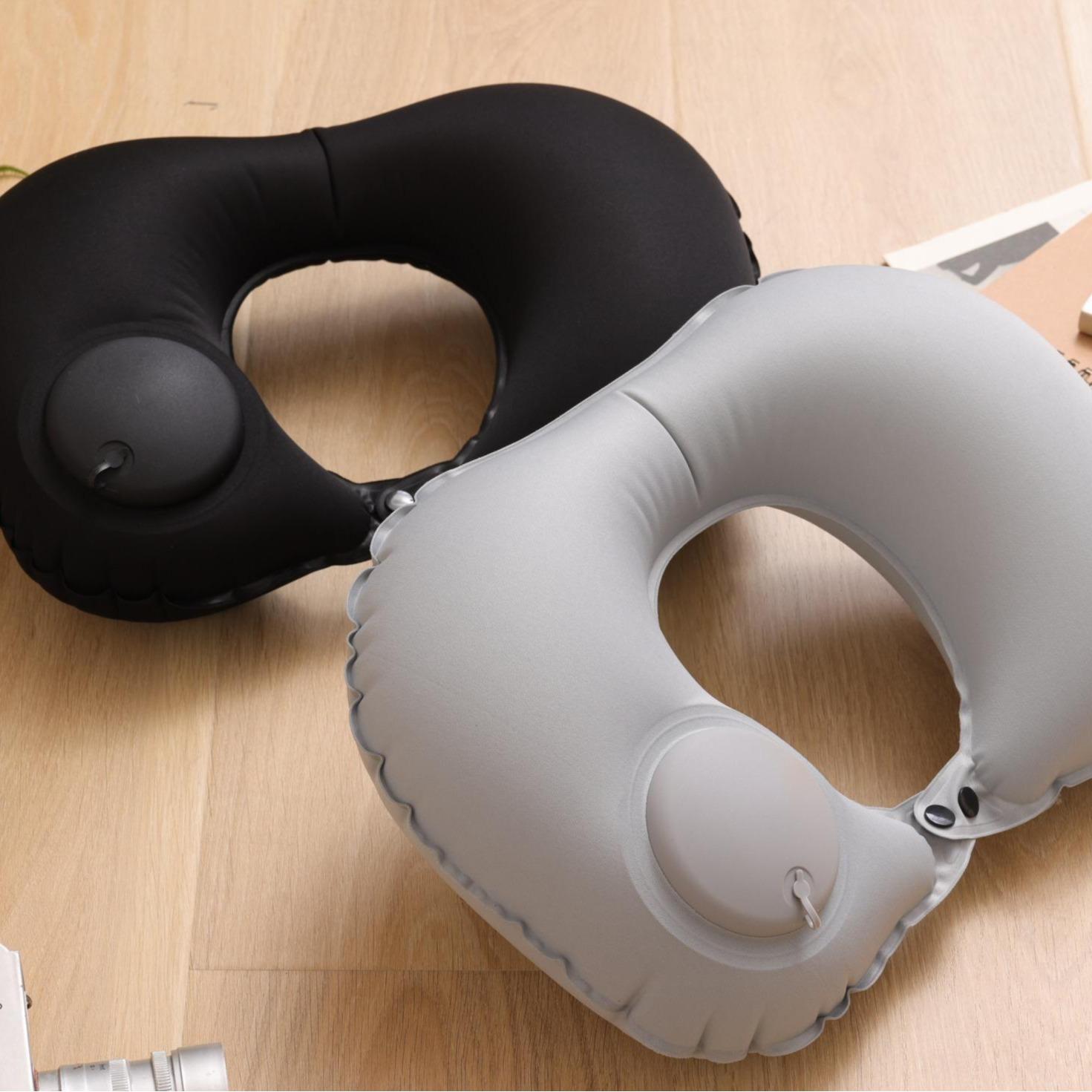 Inflatable Travel Pillow - Neck Pillow for Travel, Plane, and Camping, Blow Up Airplane Pillow for Neck, Waist, and Back Cushion （black＆grey）