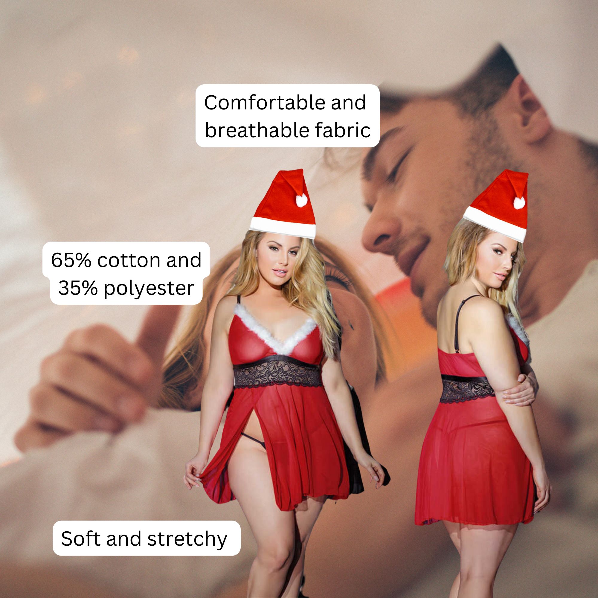 100 Tri Sets - Christmas Mrs Claus Sexy Baby Doll Set + Xmas Hat - 3pc each set, Random Size|GCL081+Xmas Hat|UK seller