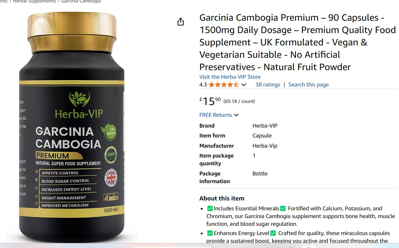 Garcinia Cambogia Premium – 90 Capsules - 1500mg Daily Dosage – Premium Quality Food Supplement – UK Formulated - Vegan & Vegetarian Suitable - 