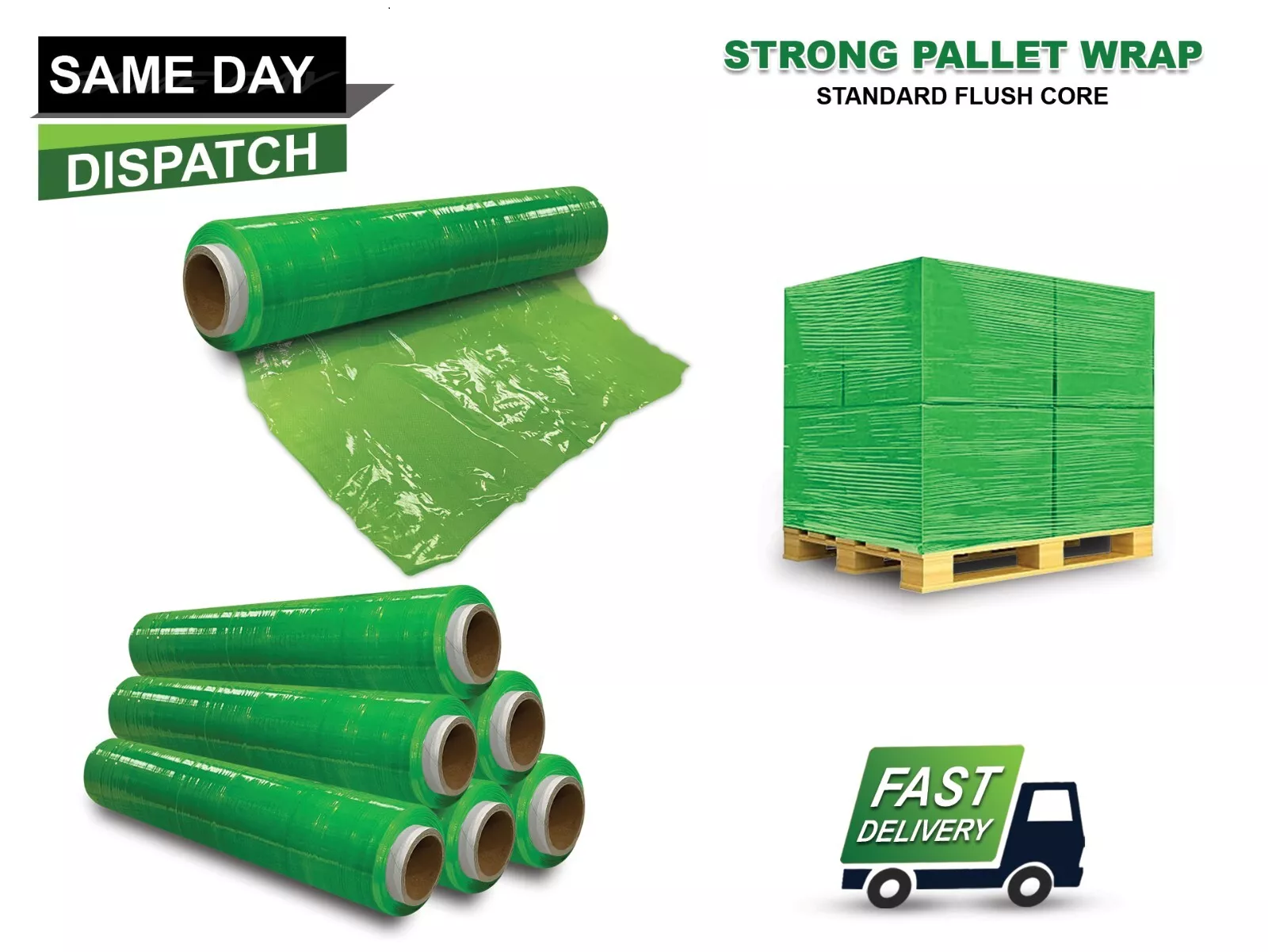 400mm x 250m 17mu +-5% Tolerance Green Tinted Pallet Wrap 900 Rolls