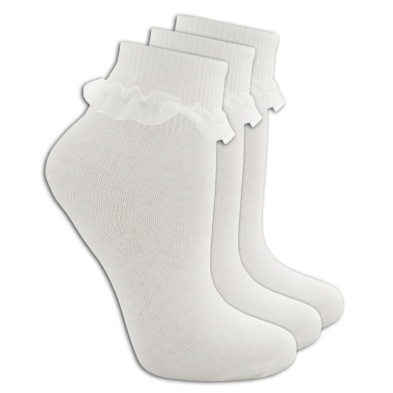 Girls School Frilly Socks White 13 Packs /3 Pairs in Pack/ Joblot for Resale